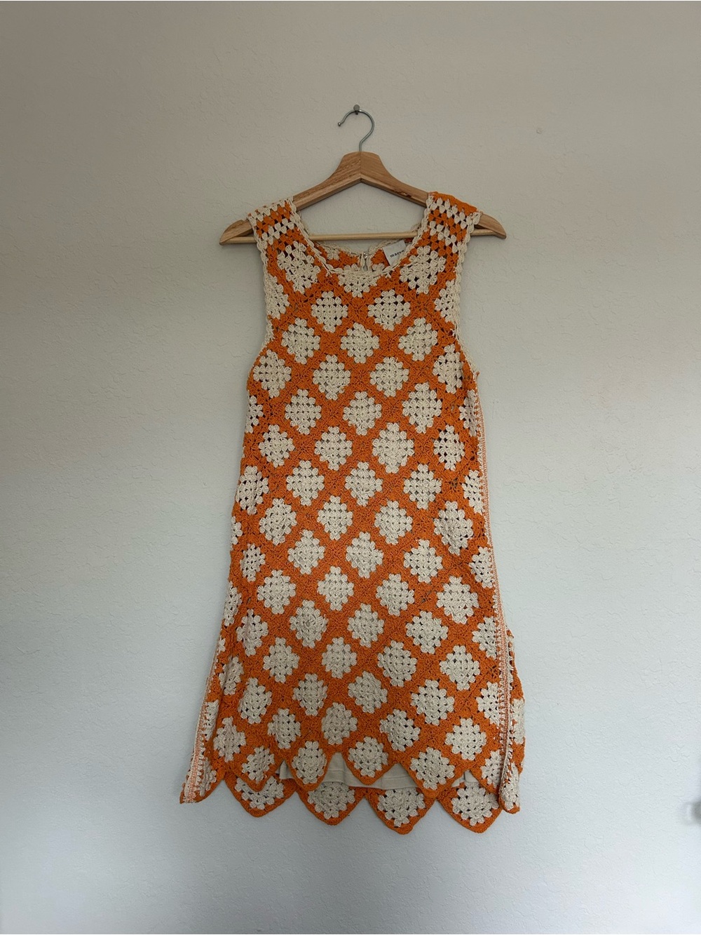 Maeve Crochet Tank Dress in Orange and Cream